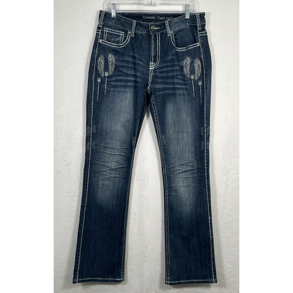 Cowgirl Tuff Co. FLY Jeans 31x33 Medium Wash Feathers Bootcut Western Rodeo - Picture 1 of 15